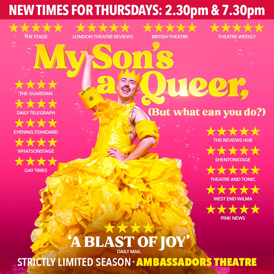 MySonsAQueer's tweet photo. There's joy to be had at our new Thursday matinees!🥳

To celebrate our new 2.30pm parade, we’re offering £20 off top priced tickets – but only for THIS Thursday 16 Feb at 2.30pm!
 
Don’t leave it too late to book your tickets! 👇

🎟️ https://t.co/eDDrA3xsiV https://t.co/vv5GkvAkjV