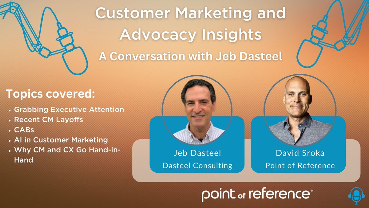 Our CEO David Sroka had a great conversation about customer programs with Jeb Dasteel, <a href="/Oracle/">Oracle</a>'s first Chief Customer Officer, a position he held for nearly 12 years. Check it out: lnkd.in/gJETByi4
#customermarketing #customeradvocacy #customerexpereience #CX