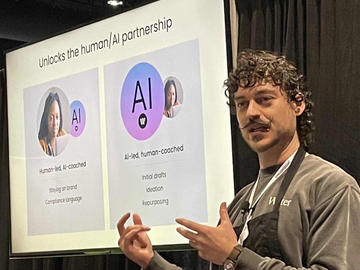 jmarrapodi's tweet photo. Listening to @Clo_Ammendolia talking about leveraging AI in writing in corporate. I really like this model. AI:People balance #training2023 @trainmagnetwork https://t.co/EasgaV86a0