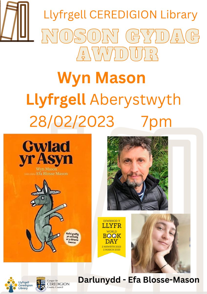 Pobol ardal Aberystwyth, plis dewch i glywed <a href="/EfaGBlosseMason/">Efa B-M</a> a fi yn trafod ein nofel graffig #GwladYrAsyn! Rhan o ddathliad #DiwrnodyLlyfr2023 <a href="/Diwrnodyllyfr/">Diwrnod y Llyfr</a> <a href="/RhEmyrlloyd/">emyrlloyd</a> <a href="/CSCeredigion/">Cyngor Ceredigion</a> <a href="/LlyfrgellCymru/">LlyfrgellCymru</a> <a href="/CarregGwalch/">Gwasg Carreg Gwalch</a> <a href="/LlyfrauCymru/">Cyngor Llyfrau Cymru</a>