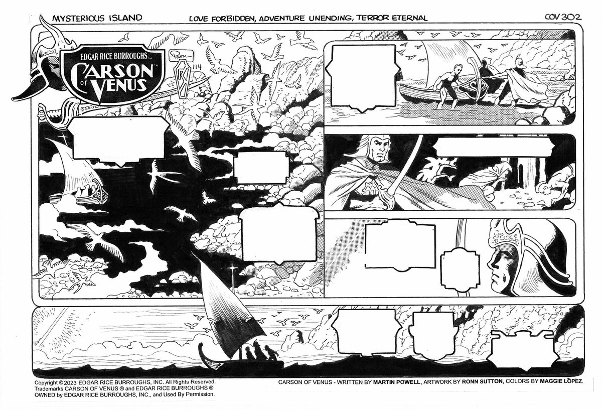 "Mysterious Island," Episode 302 of #ERB, Inc.'s #CARSONofVENUS™ webcomic, now LIVE!
Adapted from Edgar Rice Burroughs' original Venus novels
Script: @MartinPowell221; art: Ronn Sutton; colors: 
<a href="/PY_M1306/">Makki</a> 
Preview plus roughs, pencils, and inks
#Amtor edgarriceburroughs.com/comics/