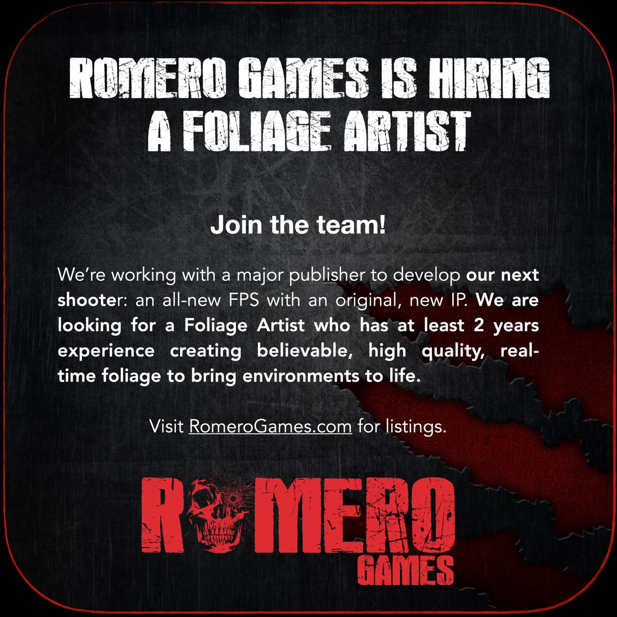 Hiring! Foliage Artist who has at least 2 years experience creating believable, high quality, real-time foliage to bring environments to life. romero_games.traffit.com/public/an/TEV3…
#gamejobs #hiring #foliage #gameartist #gamedev #artjobs #foliageart