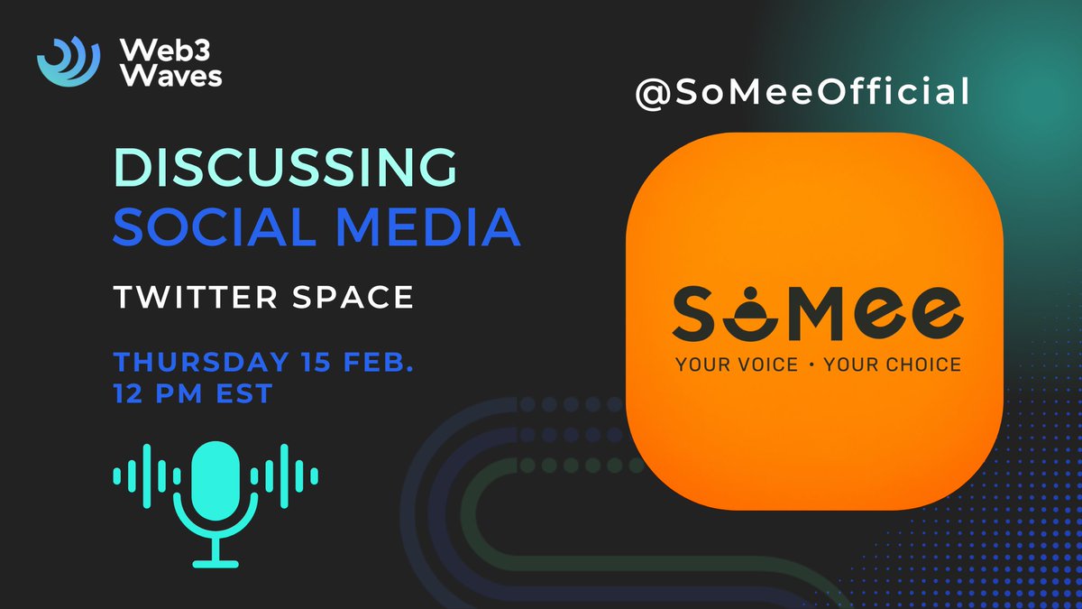 Hey, Wavemakers! 

Our Twitter Spaces is a place for authentic connection, community building, and valuing every contribution. 

And we're thrilled to announce Twitter Spaces with @SoMeeOfficial 🫡

Let's hear from experts transforming social media!👇
x.com/i/spaces/1dRKZ…