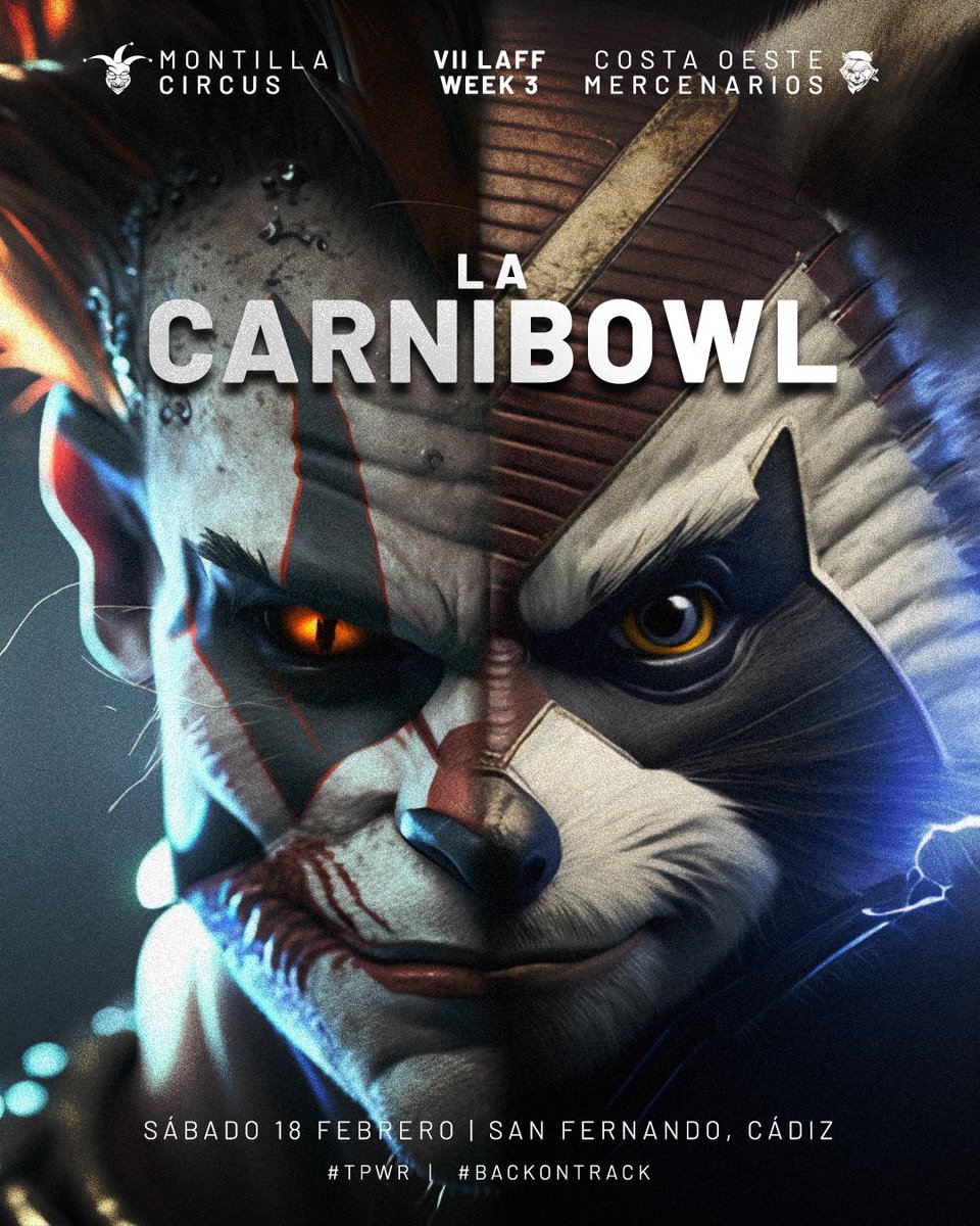 mercenariosflag's tweet photo. 🏈 LA CARNIBOWL
🤡 @montillacircus vs 🦝 @mercenariosflag
🤝 Una de las rivalidades más sanas del football andaluz. El partido de los grandes colegas.
🎡 Lo llamamos así porque nos va la marcha. Mapaches y payasos, están y viven en un estado de carnaval.
#TPWR | #BackOnTrack https://t.co/p51JuSR5G4