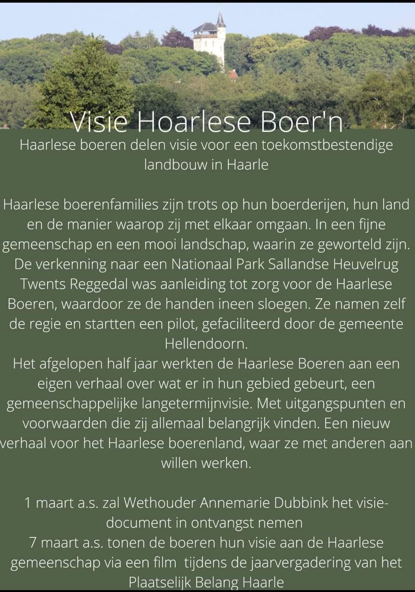 We zien er naar uit de visie te overhandigen aan wethouder @AnnemDubbink  en te laten zien en horen aan de inwoners van Haarle.
#eigenvisie #haarle