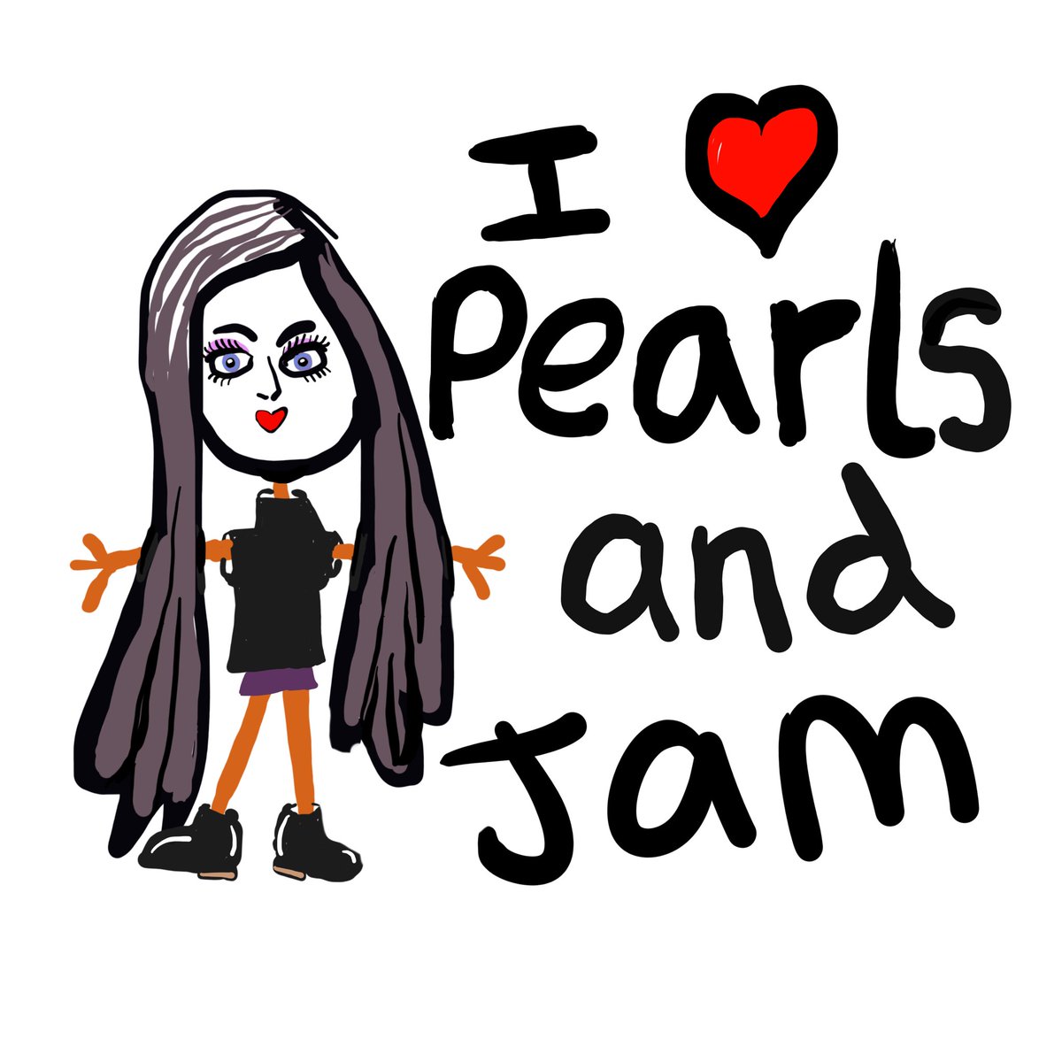 Grunger Girl originally said “I ❤️ Pearl Jam” but Redbubble didn’t like that, so I changed her. I kind of like her better now. #90smusic #grunge #pearljam #evenflow #Seattle #seattlesound #90s #Esmersmellder