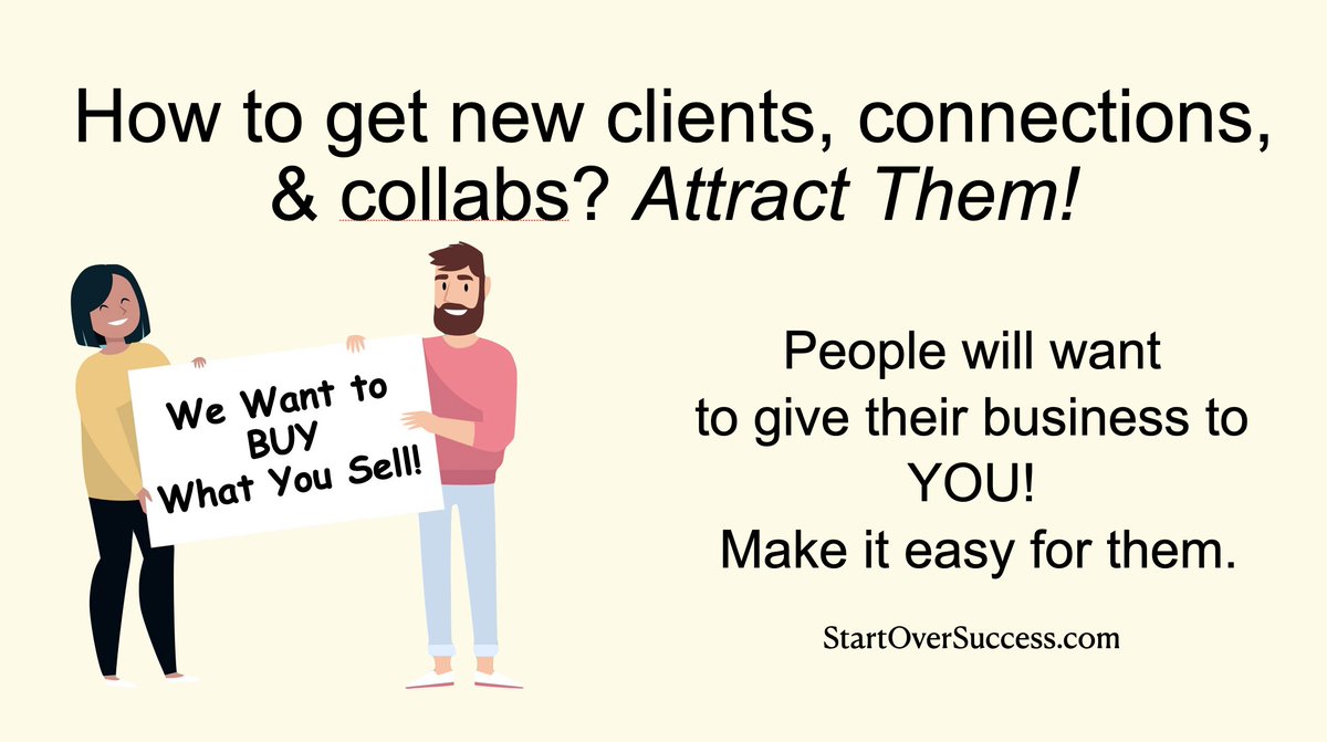 How to #GetClients, #MakeConnections, and #InspireCollabs? #Attract them! 
#StartOverSuccess #SuccessOver60 #SmallBusiness #SuccessTrain #ThriveTogether #SOSCommunity #Entrepreneur #ThinkBIGSundayWithMarsha