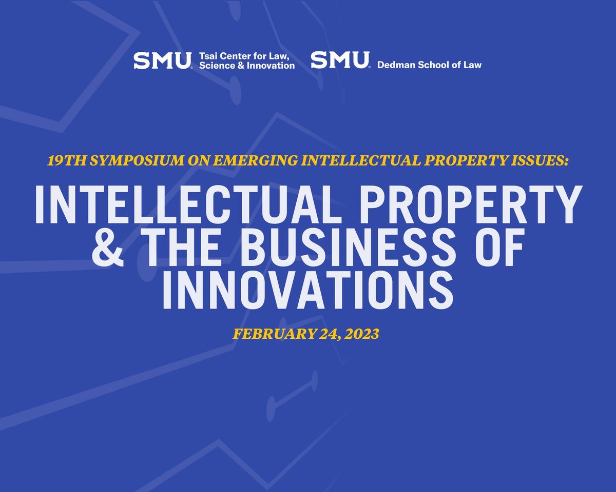 Free registration for 2/24 is open! smu.edu/IP2023 
Topics: #trademarks &amp; #copyrights in #metaverse &amp; #videogames; managing innovation process in business; #SSOs, #EssentialPatents &amp; #PatentPools, with keynote address by Chief Judge Gilstrap. 4 hrs CLE pending!
