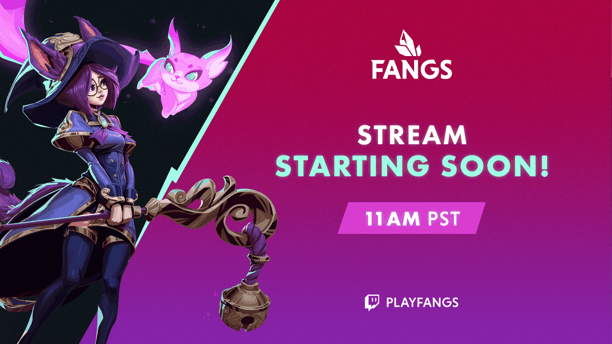 ‼️📣Our first stream in our February stretch is 1 HOUR AWAY from starting! 

Join us at 11am PST as we discuss our development roadmap further, our decision to close servers temporairly, and more!

Twitch.Tv/PlayFangs
#gamedev #stream