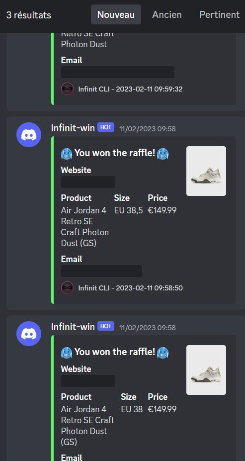 Bot : 
<a href="/InfinitBot/">Infinit</a>

Raffle group : 
@Haizumraffle