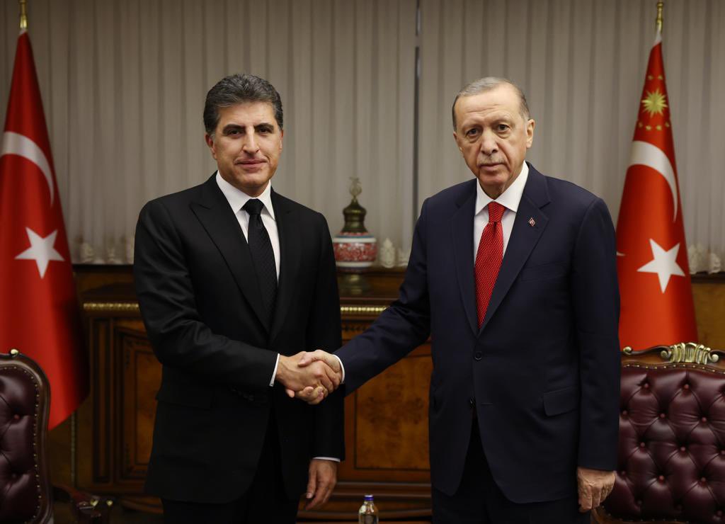 IKRPresident's tweet photo. I visited areas devastated by earthquake in Türkiye, and met with President Erdogan &amp; displaced victims to express the solidarity of the Kurdistan Region with them during this difficult time. I also paid tribute to first responders from KR, who work tirelessly to save lives. https://t.co/xKwYET5YBd
