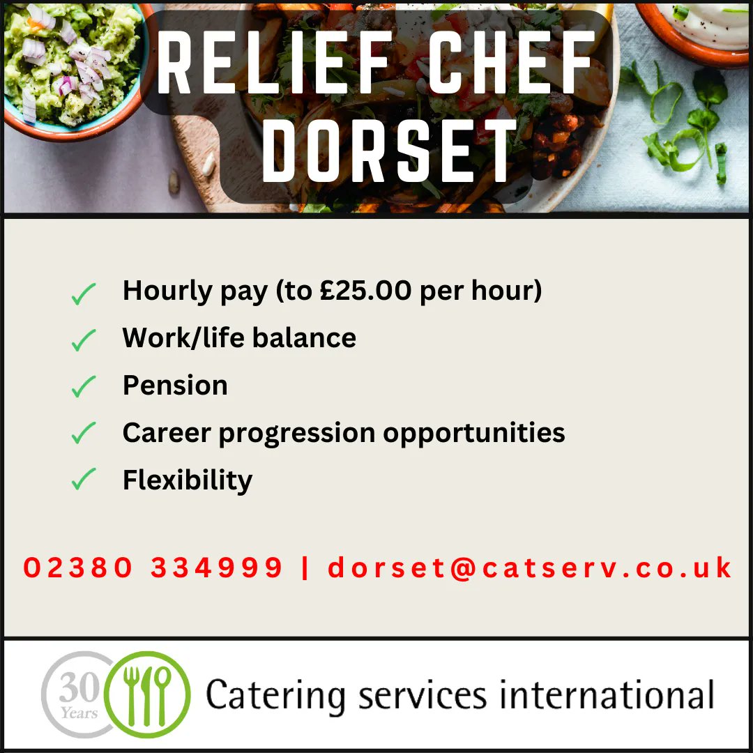 CatServInt's tweet image. Looking for a work/life balance in hospitality?  Look no further than CSI Dorset!
Flexible working, great benefits and a friendly team to boot. Call 02380 334999 or email dorset@catserv.co.uk #hospitalityjobs #chefjobs #chefwork #workindorset #jobsindorset #dorsetjobs #cheflife