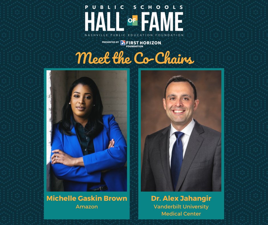 We are excited to announce this year's Public Schools Hall of Fame co-chairs! We're honored to have these esteemed community leaders championing this year's event in support of our public schools. 

Save the date for Sept. 27 and learn more at nashvillepef.org/hall-of-fame/