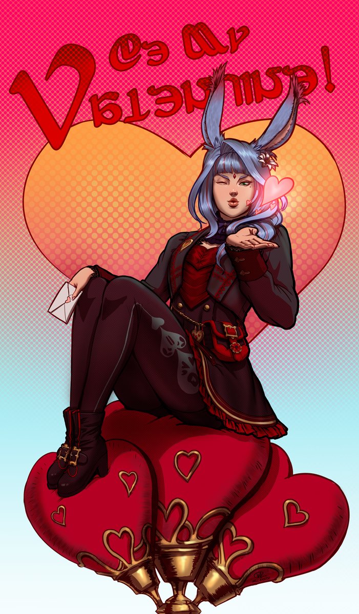 Mybunny girl wants you to be her valentine. Do you accept? Happy Valentine's Day! #FFXIVART #ValentinesDay