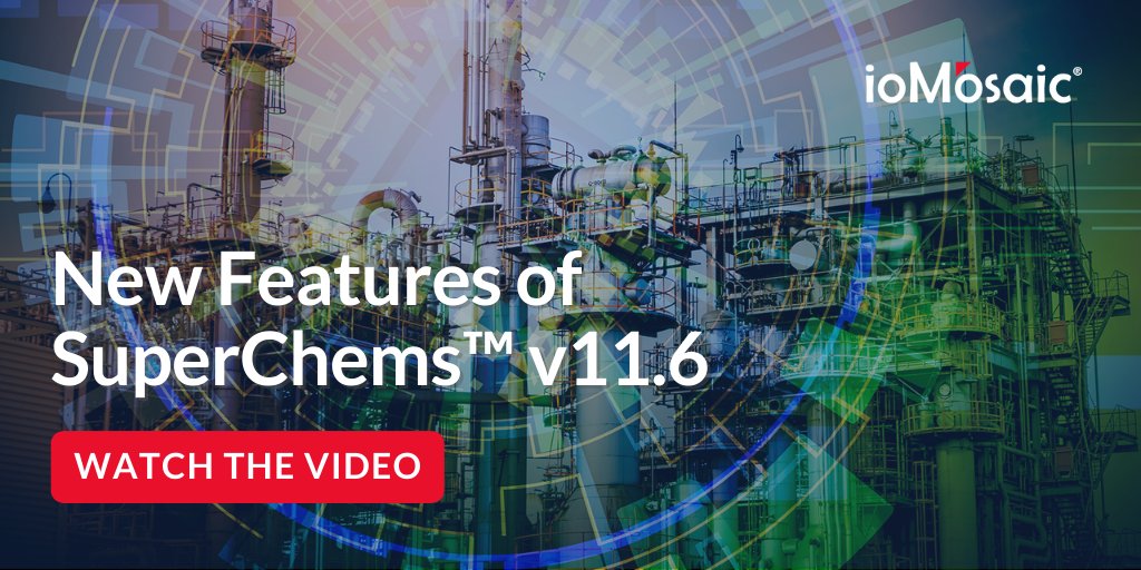 ioMosaic's tweet image. Watch a brief video on some of the new features of SuperChems™ v11.6, the software that helps engineers overcome the shortcomings of simple relief design techniques. bit.ly/2X4mqF8 
#reliefdesign #processsafetysoftware
