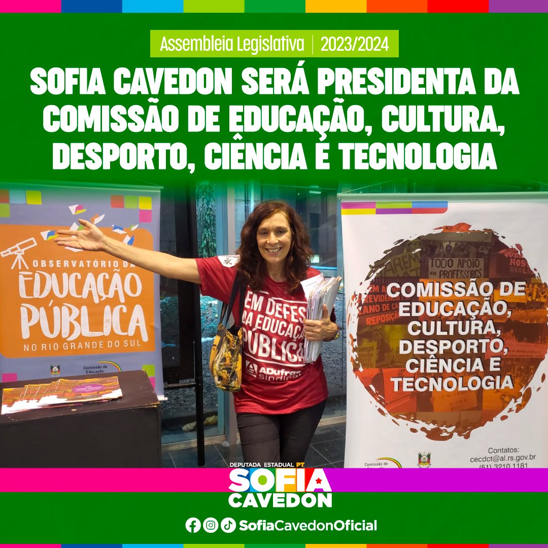 sofiacavedonPT's tweet photo. 😍Eleita Presidenta da Comissão de Educação, Cultura, Desporto, Ciência e Tecnologia da ALRS - 2023/2024 - #DeputadaEstadualSofiaCavedon🇻🇳

#Educação #ALRS #Presidenta

📲Curta e acompanhe a #RedeDeLutasDaSofia 🔀 https://t.co/Xy2enxwubn https://t.co/lLrrqbO5Md