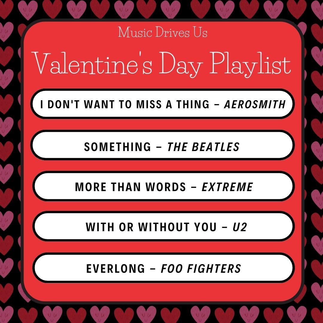 To celebrate Valentine’s Day, Music Drives Us is breaking out our Valentine’s Day playlist! Which songs are making your playlist? 🎸💓
