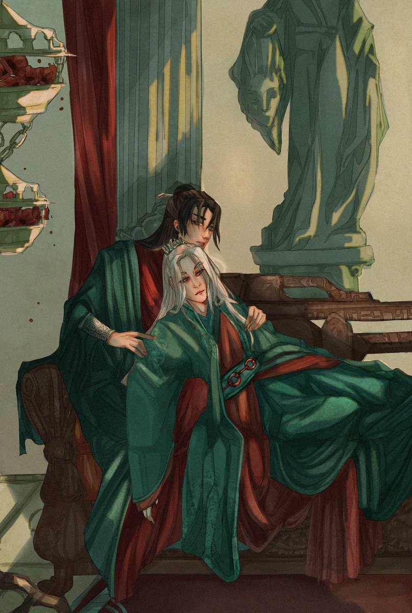 Evermoreriver's tweet photo. Zhou Zishu and his feral husband for @GhostValleyZine 
🧛
#shanheling #ghostvalleyntine https://t.co/0whj0WXBm4