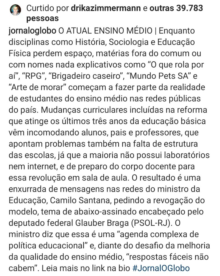 O ministro Camilo Santana tem razão: não cabem respostas fáceis para um problema complexo como é o ensino médio no Brasil. É, portanto, preciso retomar, urgentemente, o Pacto pelo Fortalecimento do Ensino Médio, atropelado pela Reforma feita pelo governo Temer em 2017!!!