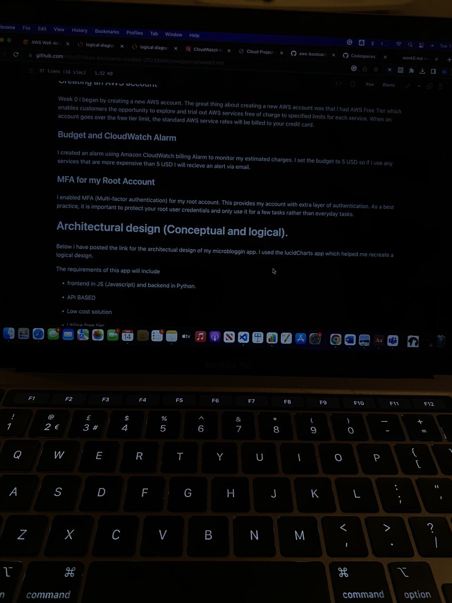 hibsdevs's tweet image. Had no idea how convenient Codespaces was on GitHub. First time using it and it’s to document my first week of the AWS cloud project #cloudcamp it’s only been a few days but already I’m using tools I’ve never used before to aid me in this cloud journey thanks to @andrewbrown