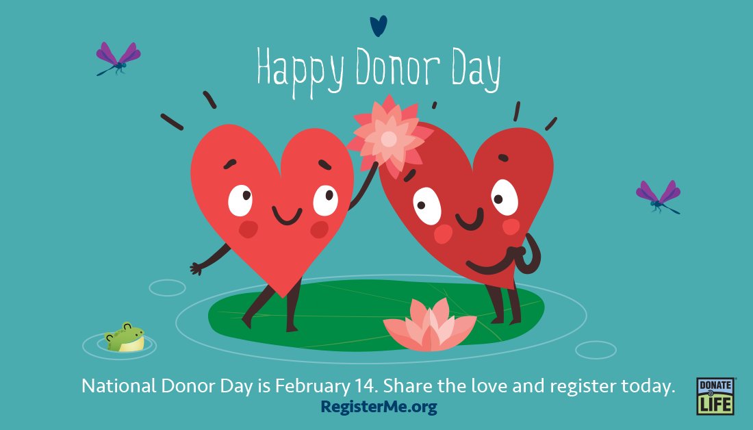 Happy #NationalDonorDay! #ShareTheLove and register your decision to be an organ, eye & tissue donor at RegisterMe.org or in your #iPhone Health App. Thank you to all donors, registered donors, donor families & living donors for your generosity! 💙💚❤️#DonateLife