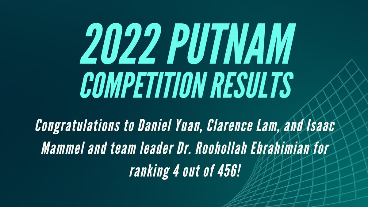 math_umd's tweet photo. Congratulations to Daniel Yuan, Clarence Lam, and Isaac Mammel and team leader Dr. Roohollah Ebrahimian for ranking 4 out of 456! This is the best result for our team in more than four decades.  #top10 @UMDscience https://t.co/nFimskGWZ3