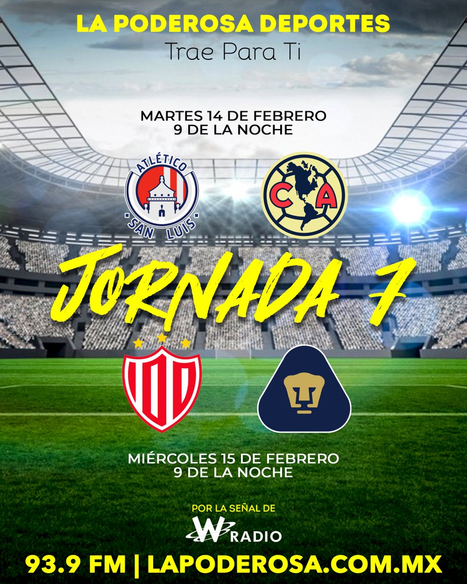 PoderFutbol's tweet photo. La Poderosa RPL trae para ti lo mejor de la jornada 7 del Torneo Torneo Clausura 2023, doble cartelera futbolera.
Martes #SanLuisVsAmérica
Miércoles @NecaxaVsPumas
Ya lo sabes, a través de la frecuencia más futbolera en el bajío... #LaPoderosaRPL toda una tradición en el futbol https://t.co/kBemVf4NTJ