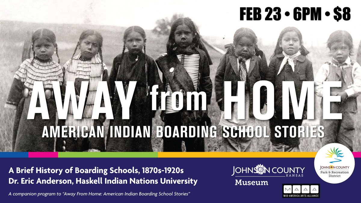 Join Dr. Eric Anderson, Professor at Haskell Indian Nations University, for 'A Brief History of Boarding Schools, 1870s-1920s.' 2/23/23 | 6pm | $8 bit.ly/3Iq48WG