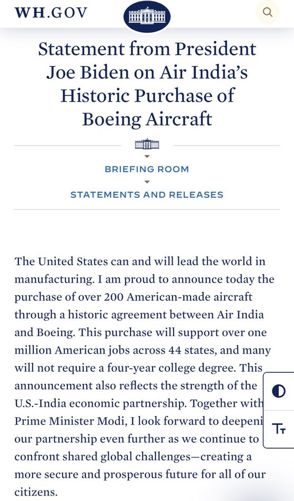 pallavict's tweet photo. OMG

Unbelievable

POTUS Joe Biden
UK’s Rishi Sunak
&amp; 
France’s Macron 

THANK India🔥

Modiji sells loss making Air India to original owners TATAs

&amp;

In one of BIGGEST plane deal in history ($ 80 Billion), Tata's AI to acquire 470✈️ from Airbus &amp; Boeing

#ModiHaiToMumkinHai 🔥 https://t.co/Mgm9Drz88A