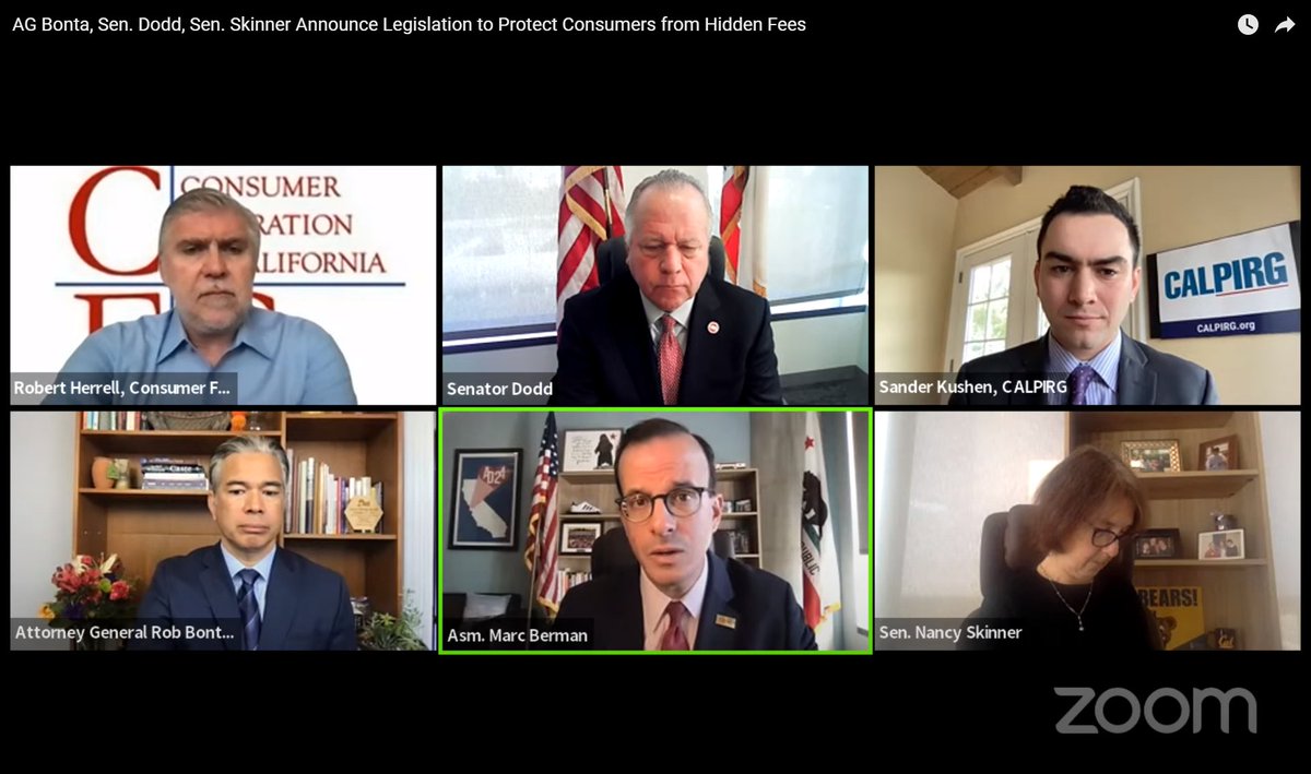 AsmMarcBerman's tweet photo. Thank you @AGRobBonta for bringing together a coalition of state leaders today to send a clear message that Californians are tired of being misled by hidden fees.
I introduced #AB537 to put an end to the deceptive practice of hotel "resort," "destination," and other junk fees. https://t.co/Reh1Y5VAo1