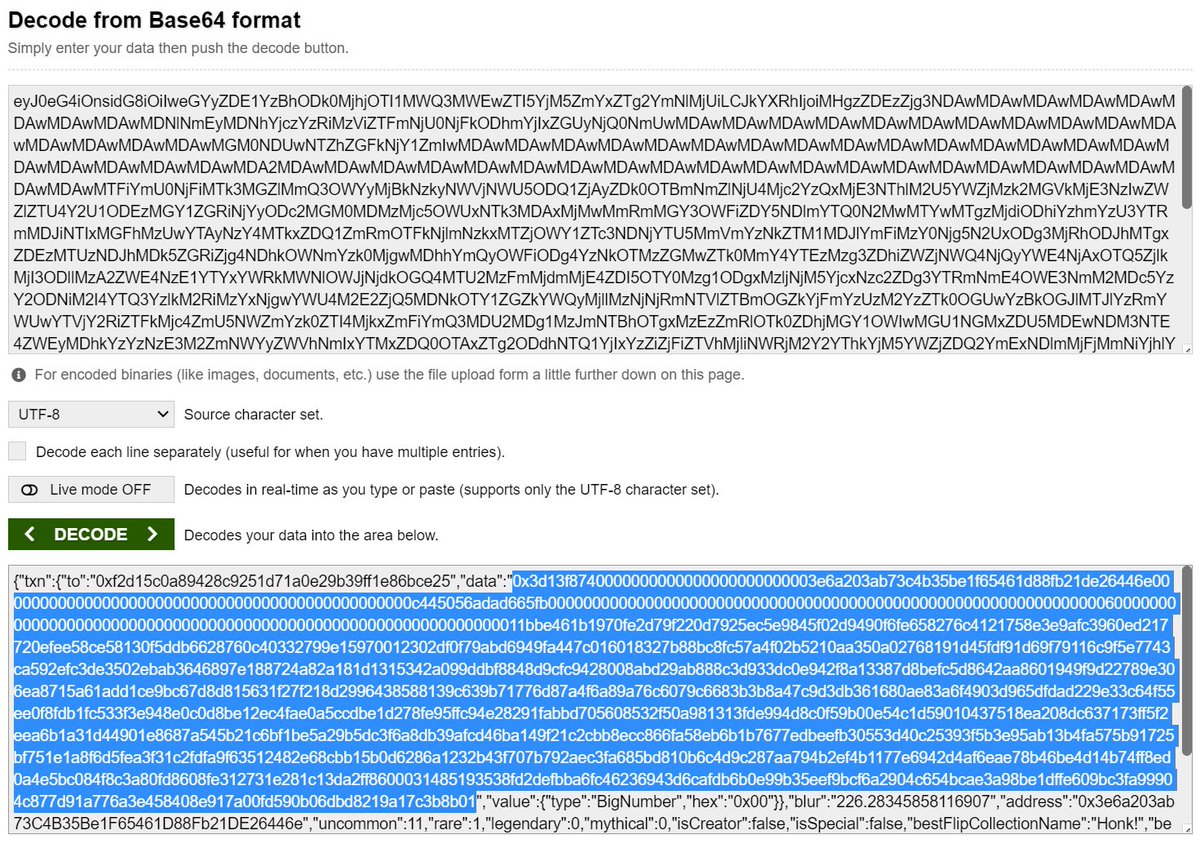 0xjustadev's tweet photo. FYI if you don't want to use a VPN to claim the Blur airdrop, the ?data= querystring parameter is a base64 encoded copy of all the information you need to claim.

Copy that to a decoder and decode
In the json, copy the data field
Use My Ether Wallet to send the tx https://t.co/QyGV5OaoQ5