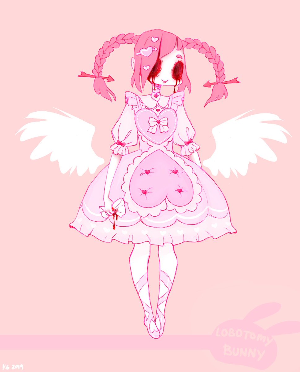 LobotomyBunny's tweet photo. HAPPY VALENTINE'S DAY!! 
I drew this a few years ago but its still love it ♥️♥️♥️♥️♥️♥️
#yamikawaii #creepycute #cupidcore #digitalart #ValentinesDay https://t.co/VglSSshcRt