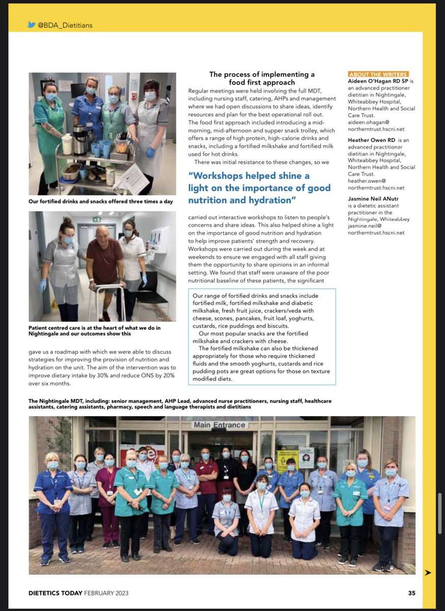 JasmineTaraNeil's tweet photo. *ALERT* Our article has been featured in #DieteticsToday 🥳🥳 Words cannot express how grateful I am to work with such talented &amp; supportive colleagues ❤️ Team Nightingale truly is one of a kind and our amazing outcomes reflect this!! 🫶 @BDANIreland @BDA_Dietitians https://t.co/MsMnJoiXDY