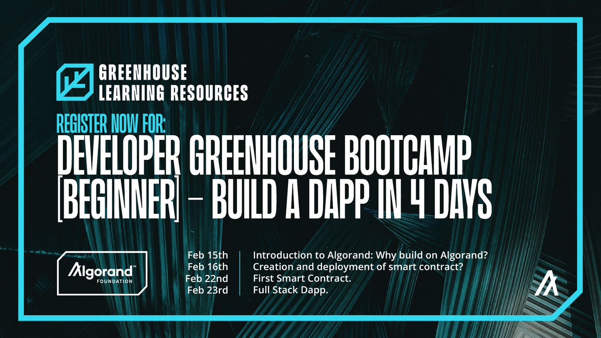 Whether you're new to #Web3 or already have experience, GH offers a nurturing environment for developers. 
Register now for our Developer Bootcamp series - Build a DApp in 4 days, starting tomorrow:
app.livestorm.co/algorand-found…
#AlgoFam #GHH #Algonauts #GreenCrypto
