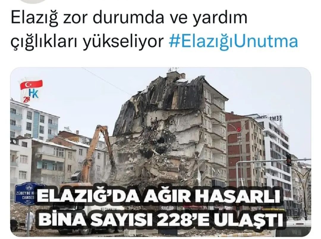 Elazığ olarak depremi sadece hissetmedik, Depremi yaşadık!
Hiçbir ille kıyaslama yapmıyoruz,acı hepimizin acıcsı 😔,
Siyaset yapmıyoruz!
Tekk istediğimiz ilimize sahip çıkılması!
#ElazığAfetBölgesiilanedilsin