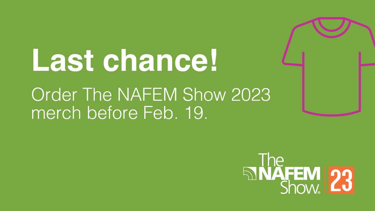 TheNAFEMShow's tweet image. There's just one week left to order limited-edition merch from #NAFEM23.
Place your order before midnight on Feb. 19 to get yours!

👉 nafem.orderpromos.com