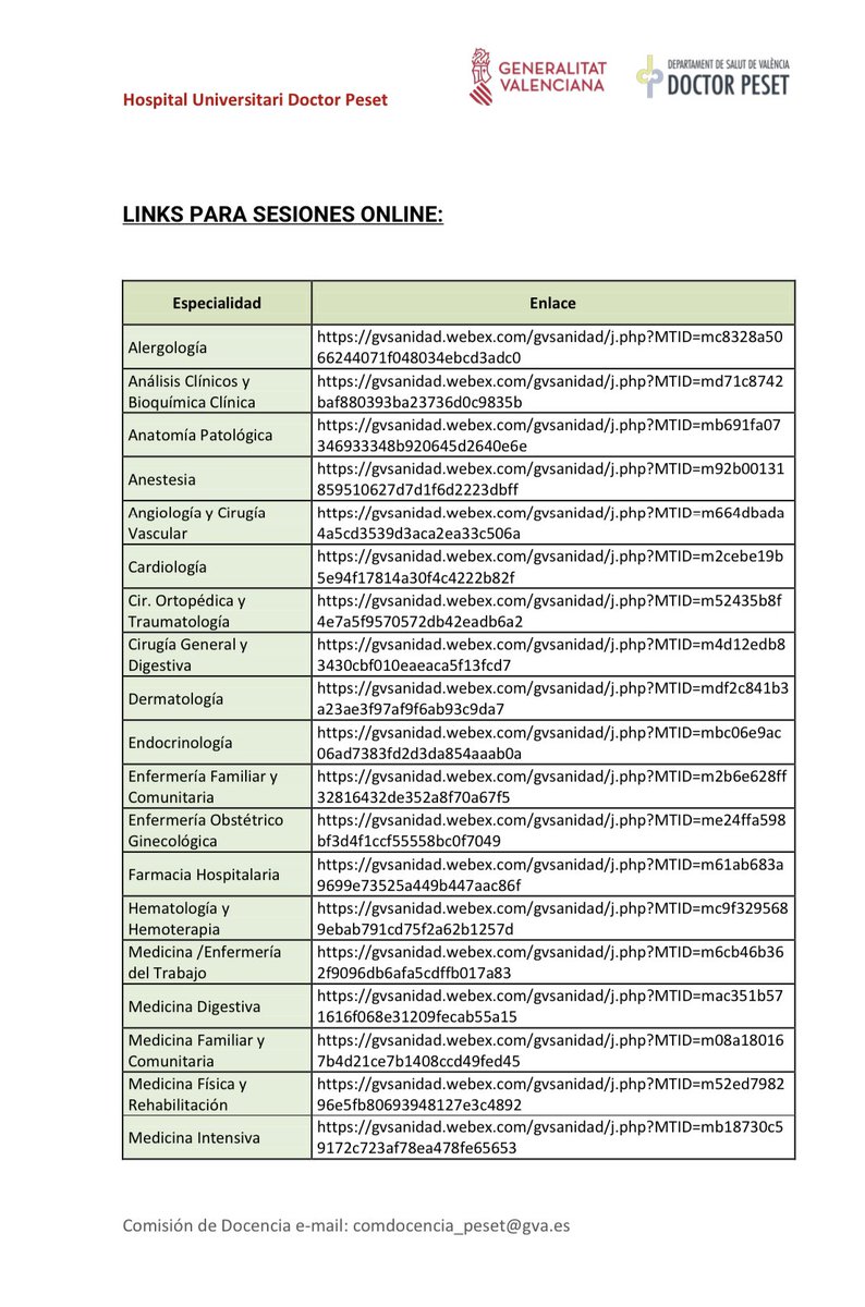 📢❗️🏥Jornada de puertas abiertas para futur@ residente de Angiología y Cirugía Vascular de <a href="/GVADrPeset/">DS Doctor Peset</a>. Si estás interesado en conocernos, te esperamos a las 11:45h el próximo lunes día 20 de febrero. El enlace para q te conectes vía Webex  gvsanidad.webex.com/gvsanidad/j.ph… y el 3/3/23