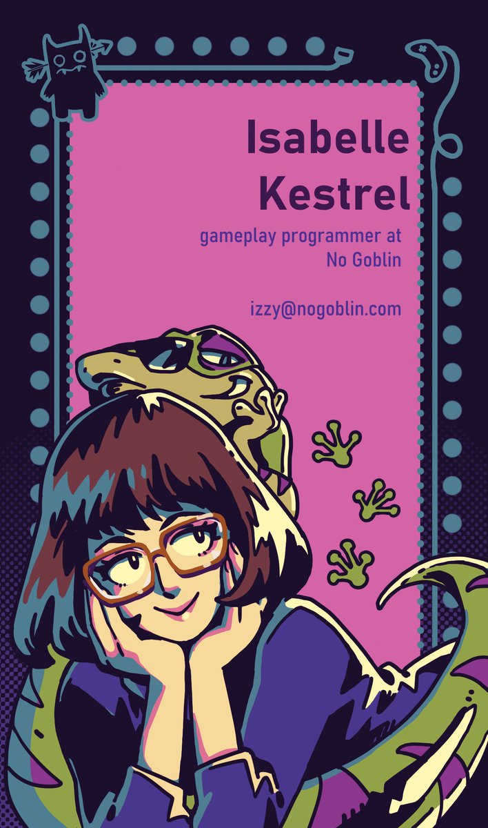 just in time for #gexweek, @Rebecca_G_Ryan made me this INCREDIBLE new business card design so i can represent @no_goblin in style!

be sure to ask for one if you see me at GDC (Gex Developers Conference) next month