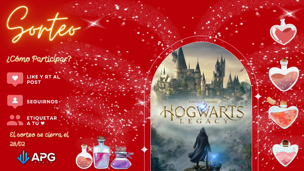✨SORTEO MÁGICO DE SAN VALENTÍN✨

Sorteamos una copia del Hogwarts Legacy como prometimos💖 Sólo tienen que:

👥Seguirnos en Instagram y Twitter @apgstats
💗LIKE y RT🔁 a éste post
📜Escribir en los comentarios con quién pasarías el 14/02 (pueden ser amig@s) 

Termina el 28/02🗓️
