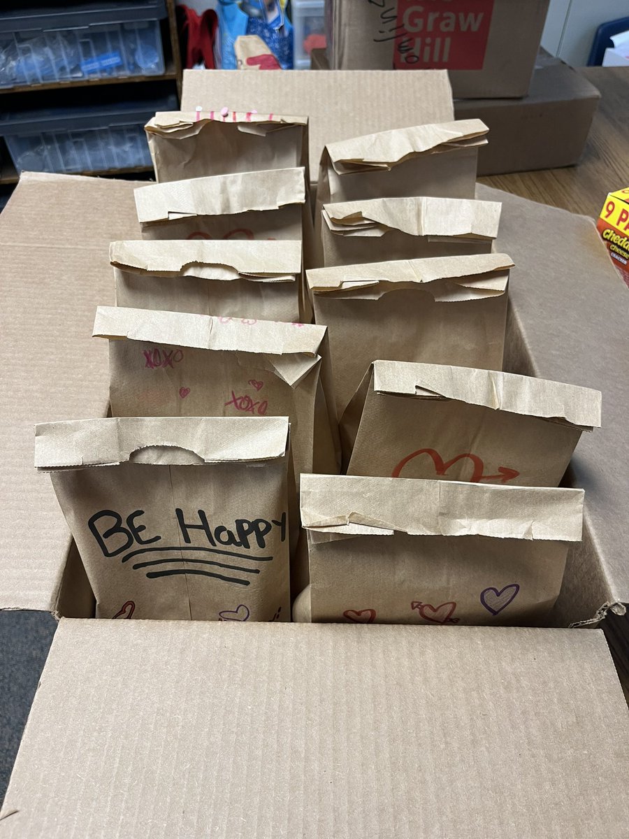 Our student council made bagged lunches for our homeless community. My favorite part is the encouraging words they wrote on the bags. It’s nice to make others feel special. #ValentinesDay #sanger
