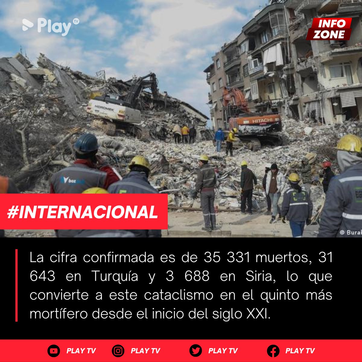 PlayTVPE's tweet image. #InfoZone 🚨
El presidente de Siria, Bashar al Asad, pidió ayuda internacional para que las infraestructuras devastadas por el terremoto puedan ser reconstruidas, donde la ONU estima que más de cinco millones de personas se quedaron sin casa.

#TurquiaTerremoto #TurquiaySiria