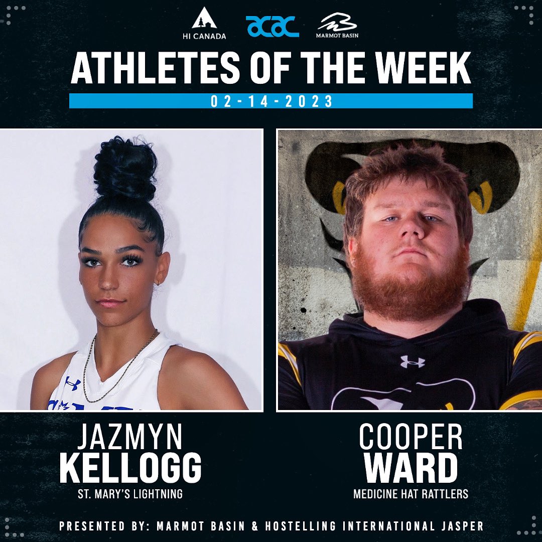 ACAC (@acac_sport) on Twitter photo AOTW | Congratulations to these student-athletes on being named the ACAC Marmot Basin & Hostelling International Jasper Athletes of the Week! 👏
Jazmyn Kellogg, WBB, <a href="/stmuathletics/">St. Mary's University Lightning Athletics</a>
🤩
Cooper Ward, MBB, <a href="/MHC_Rattlers/">MHC Rattlers</a>
😤
FULL STORIES ➡️ acacab.prestosports.com/aotw/archive
#ACACsport AOTW | Congratulations to these student-athletes on being named the ACAC Marmot Basin & Hostelling International Jasper Athletes of the Week! 👏
Jazmyn Kellogg, WBB, <a href="/stmuathletics/">St. Mary's University Lightning Athletics</a>
🤩
Cooper Ward, MBB, <a href="/MHC_Rattlers/">MHC Rattlers</a>
😤
FULL STORIES ➡️ acacab.prestosports.com/aotw/archive
#ACACsport