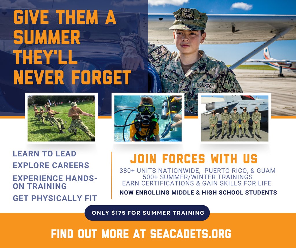 Have a summer you'll never forget with the official youth program of the U.S. Navy and Coast Guard!! • Enroll NOW to be eligible to attend our amazing summer training opportunities that are ONLY $175 per week! • We're more than just a youth program, we're an adventure!