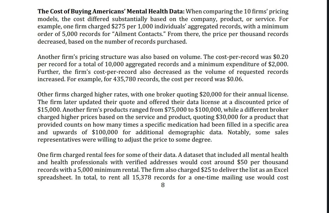 Why continue to let data brokers profit off of your healthcare data? 

@JennyCoInc is giving you the ability to #OwnYourHealth with $JCO

Each particular healthcare data type could be worth thousands. Below is an example of a data broker making money on mental health Data alone