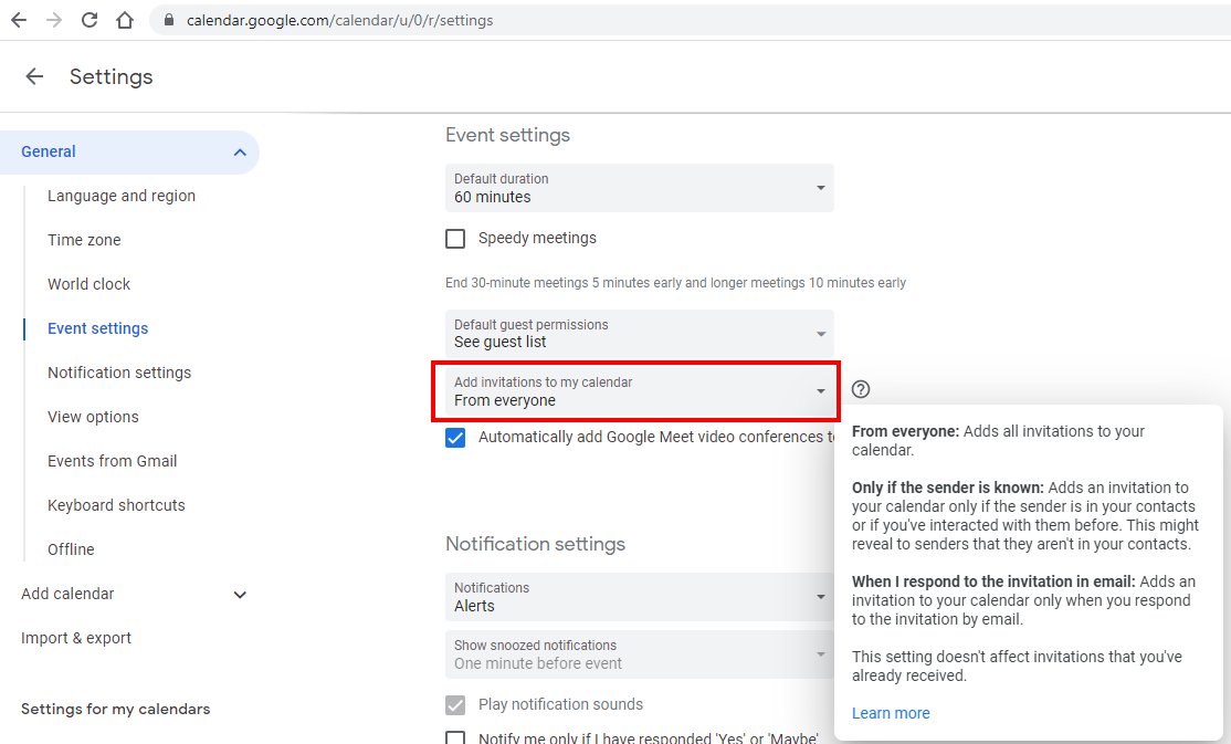 OGcalsync's tweet image. Google finally provides a setting to stop spammers adding events directly to your calendar 🥳
support.google.com/calendar/answe…