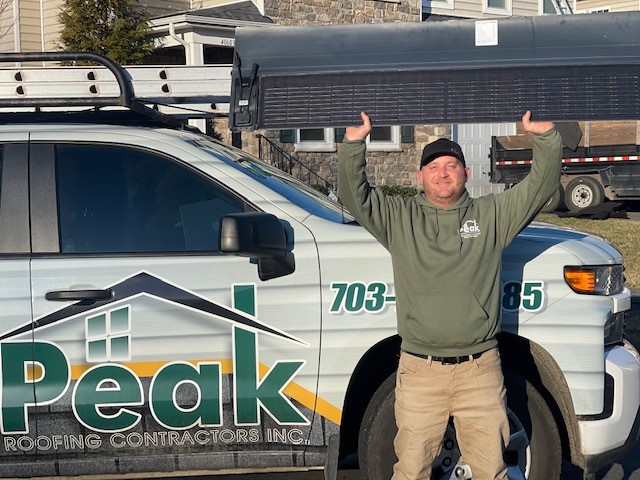 worthapeak's tweet photo. We're so excited! James, Mike and our Crew out in Aldie yesterday starting our first Solar Shingle install! We can't wait to see it once it's completed... stay tuned! ☀️ #roofing #solarshingles #solarenergy #teampeakroofing https://t.co/v6okHBucID