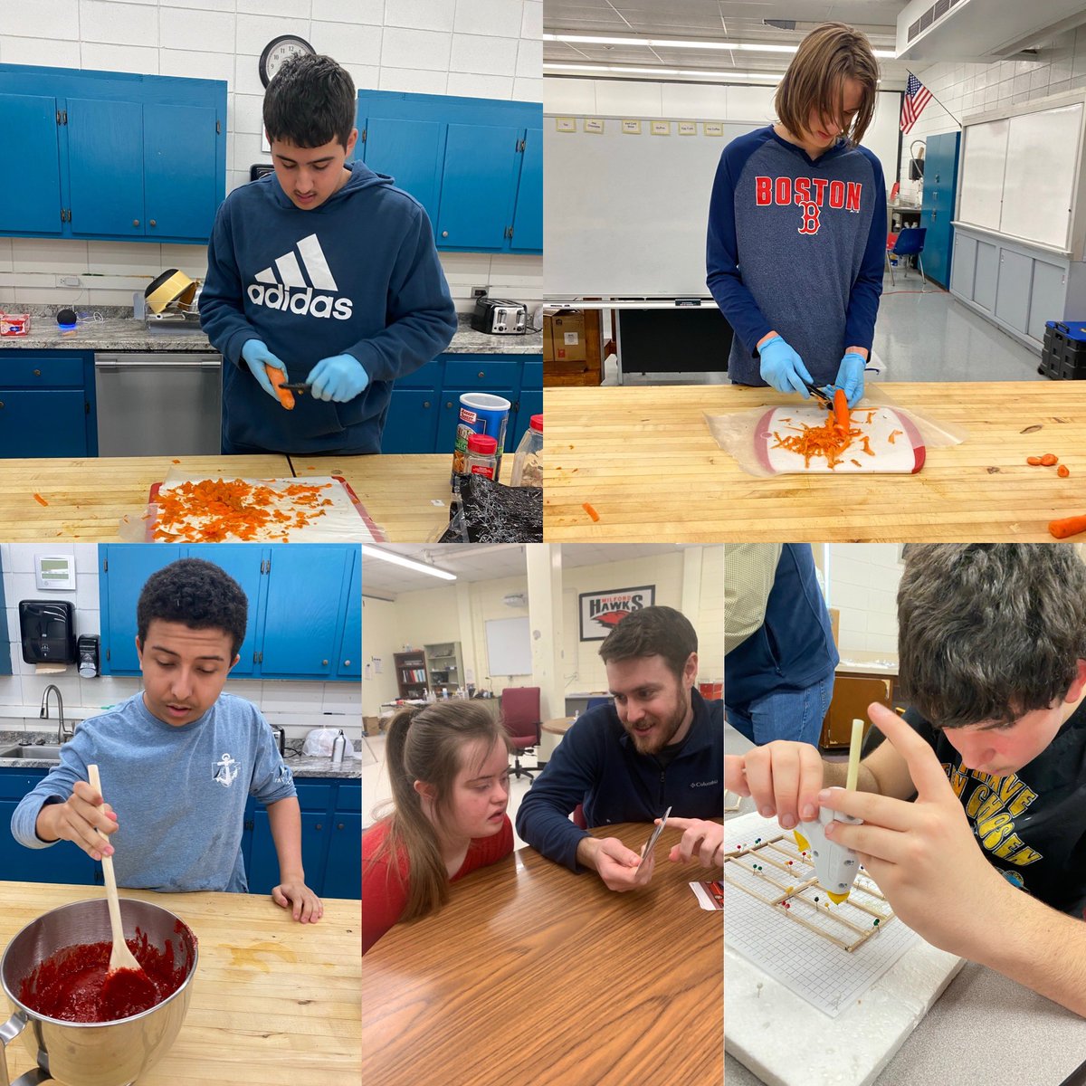 MHS_PreVoc's tweet photo. Peeling, chopping, and baking to get ready to serve our staff tomorrow! We also had an amazing time in engineering today and working with Mr. Devon! #prevocrocks #cooking #engineering #lifeskills #jobskills https://t.co/Rut1Hs7LyH