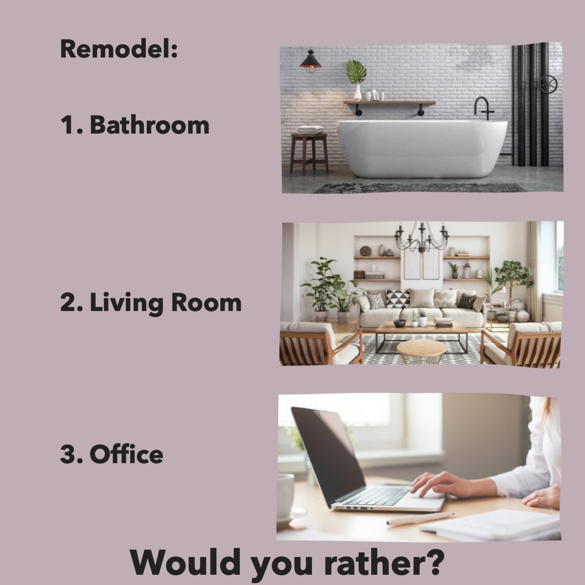 Which one would you rather remodel? ⚒

Tell us in the comments 💭

#remodel    #remodelproject    #homeimprovement    #homeremodeling
#ChrisLeadsNC #LocalExpert #HereToHelp #MakingMovesMagic #HomeSmart #SmartHome #MoveToNC #RaleighNC #GreaterRaleigh