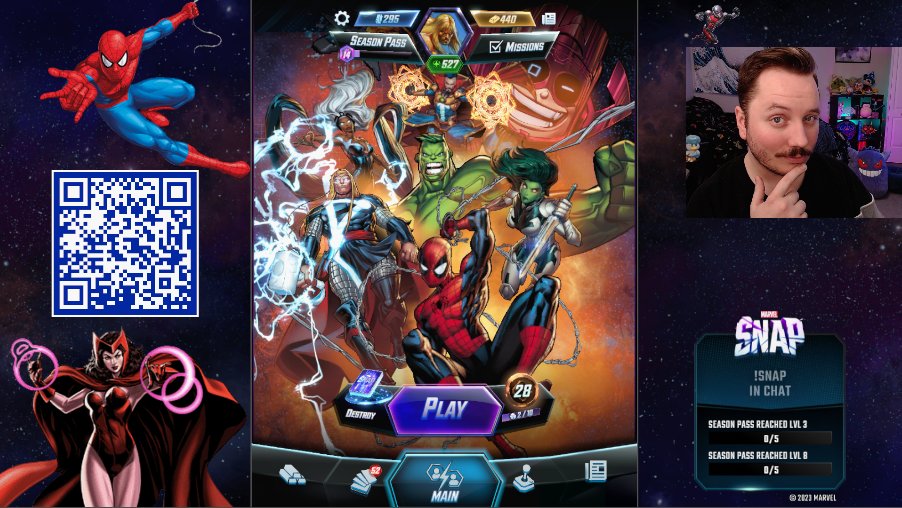 Nicotendo64's tweet image. Tomorrow 2/15 @ 9am Central I'm #sponsored by @MARVELSNAP! 

🌟Come build a deck with me, check out my cards, and we'll level up my Season Pass!🌟

Download the game and reach Season Pass levels 3 and 8 to support me! (retweets help too!!!) -&amp;gt;  strms.net/snap_nicotendo…