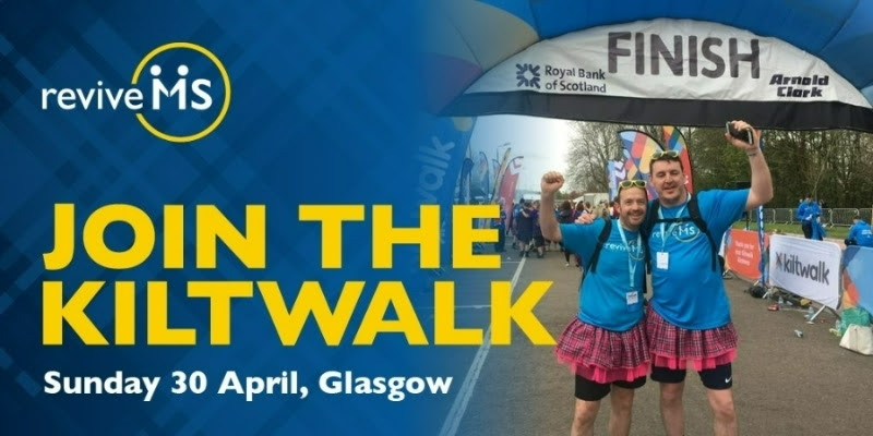 Join #TeamRevive at the #Kiltwalk on Sunday 30 April 2023, and raise funds for Glasgow’s leading provider of support for people living with #MS and their families.
Sign up here - revivemssupport.org.uk/support-us/eve…